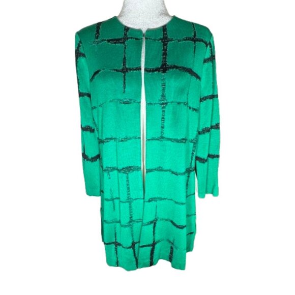 NWT Misook Women's Green and Black Open Front 3/4" Sleeve Cardigan Size Medium - Picture 1 of 7